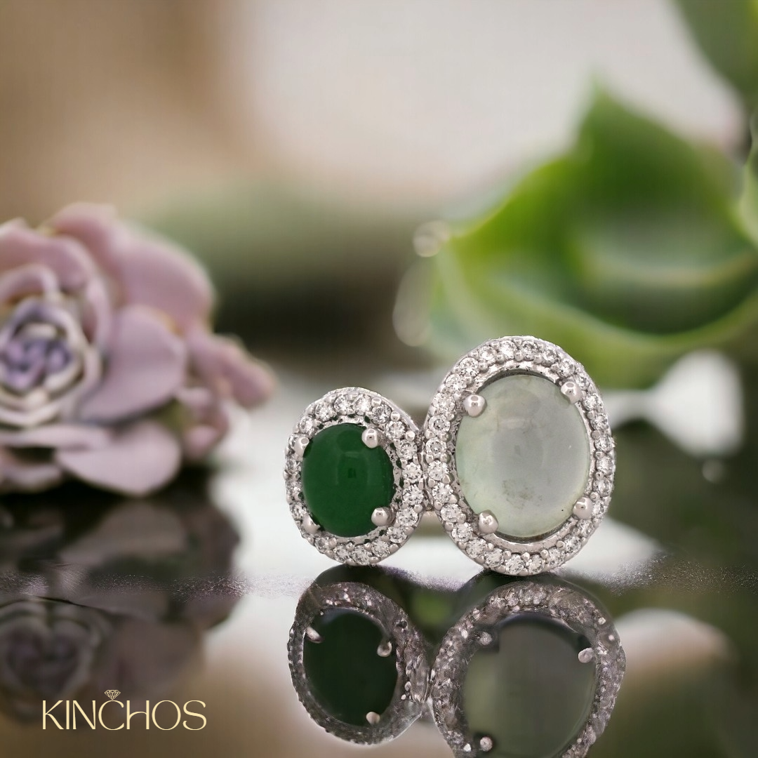 Kinchos dual jadeite toi et moi ring — succulent setting