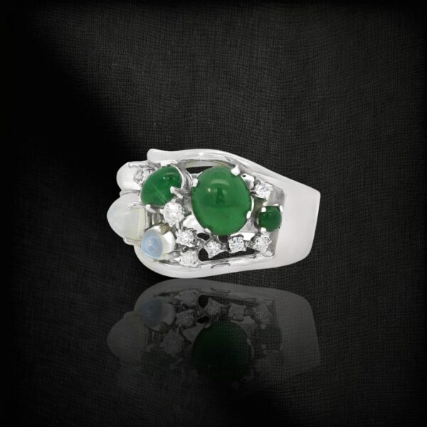 Jadeite, Moonstone & Diamond Ring - Image 2