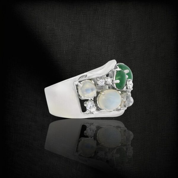 Jadeite, Moonstone & Diamond Ring - Image 3