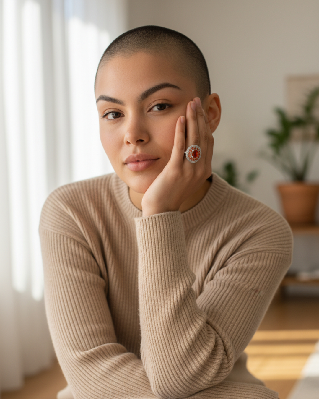 Orange Spinel Double Halo Ring - Image 2