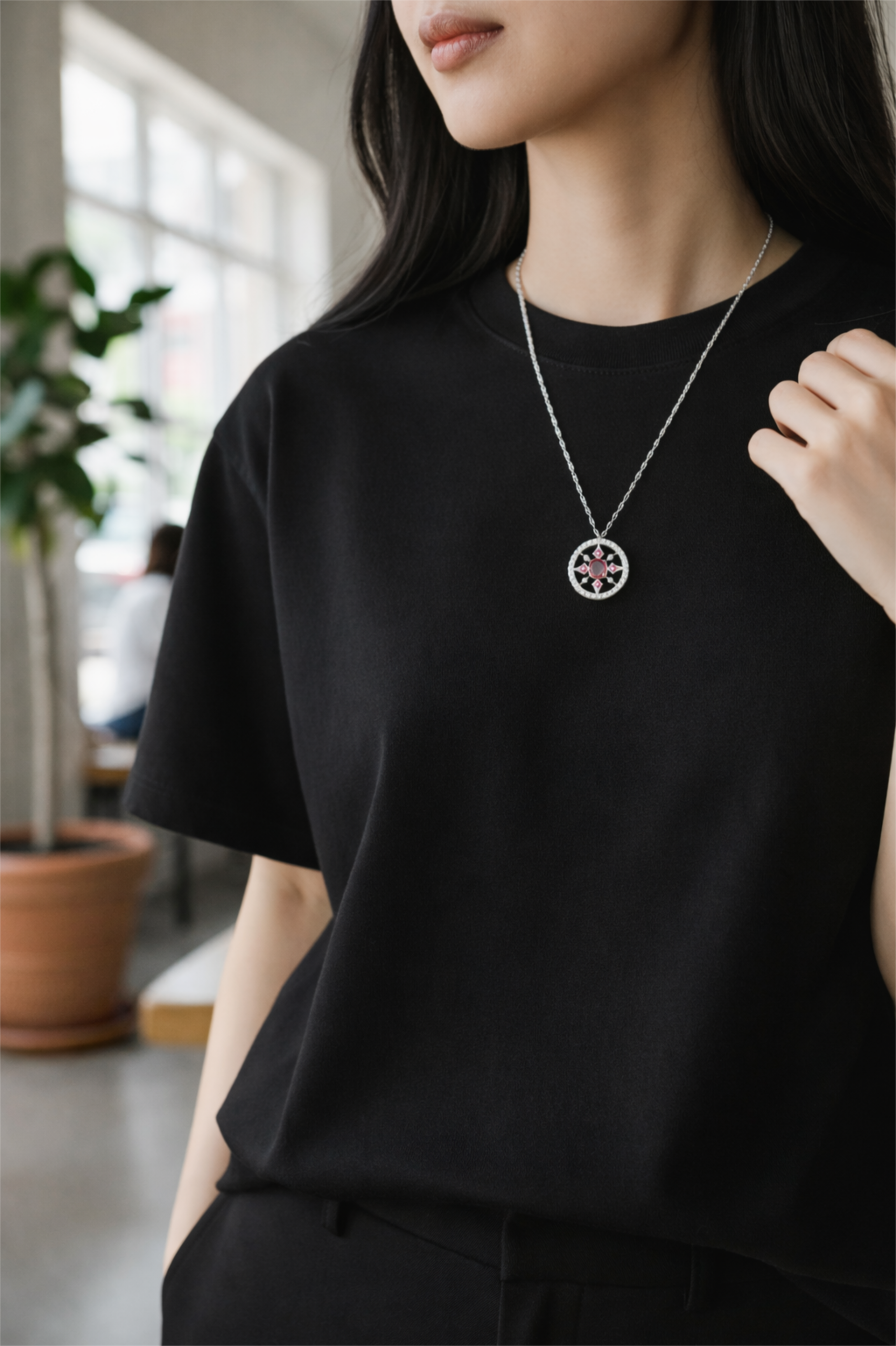 Pink Spinel Diamond Halo Pendant - Image 2